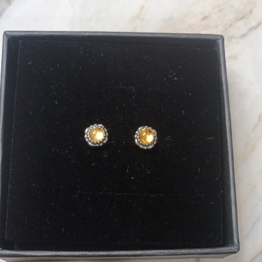 Pandora Citrine Vintage November Silver Birthday Blooms Earrings.